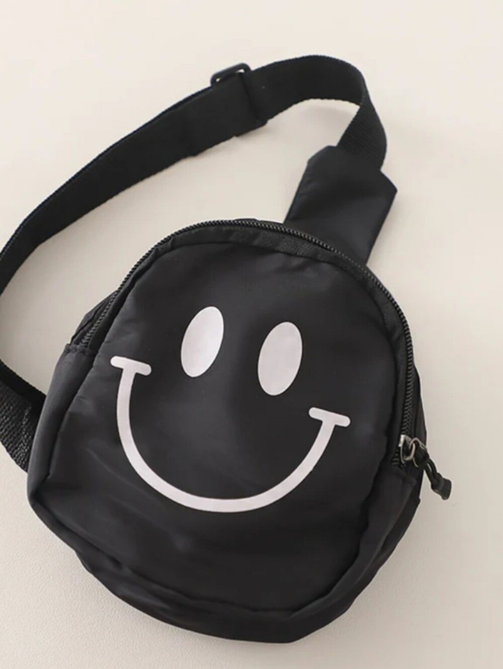 Black Smiley Face Crossbody Sling Bag - Small Lightweight Chest Pack Casual